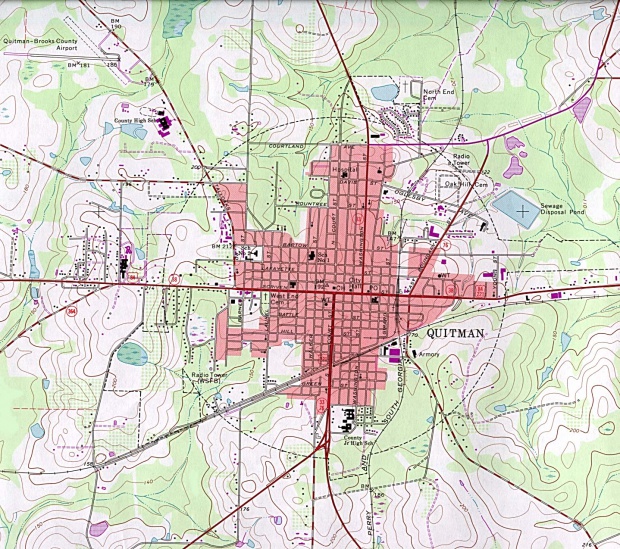 Mapa Topográfico de la Ciudad de Quitman, Georgia, Estados Unidos