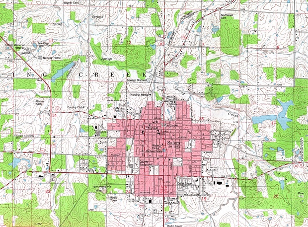 Mapa Topográfico de la Ciudad de Salem, Missouri, Estados Unidos