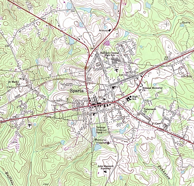 Mapa Topográfico de la Ciudad de Sparta, Georgia, Estados Unidos