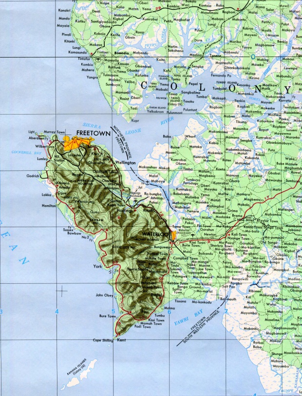 Mapa Topográfico de la Región de Freetown, Sierra Leona 1958