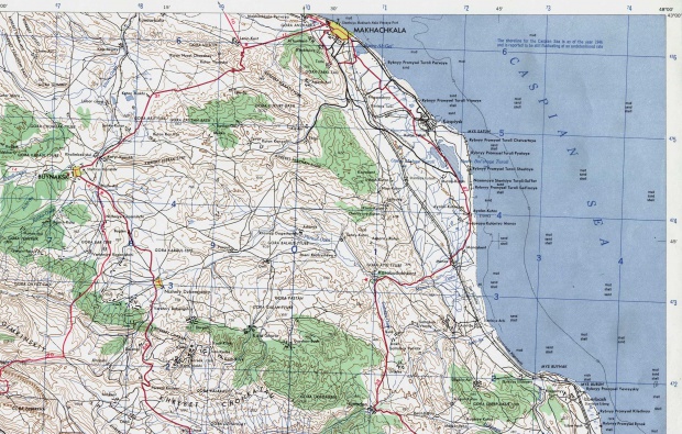Mapa Topográfico de la Región de Majachkalá, Daguestán, Rusia 1958