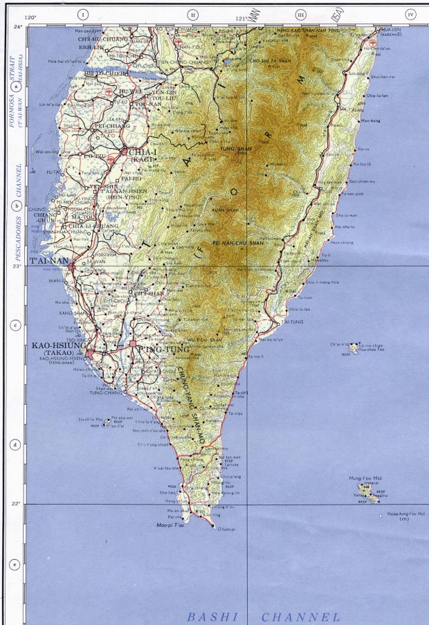 Mapa Topográfico del Sur de Taiwán 1958