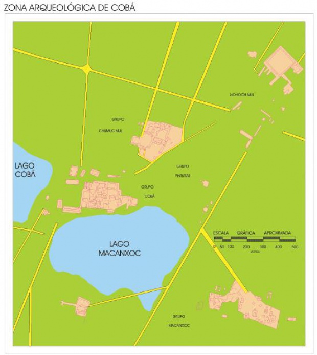 Mapa Zona Arqueológica de Cobá, Quintana Roo, Mexico