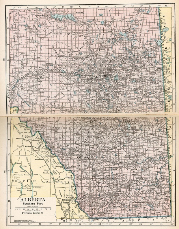 Mapa de Alberta, Canadá 1921