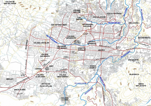 Mapa de Area Metropolitana del San Salvador, El Salvador