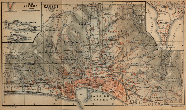 Mapa de Cannes, Islas de Lérins, Francia 1914