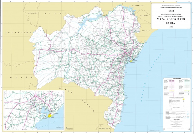 Mapa de Carreteras Federales y Estatales del Edo. de Bahia, Brasil