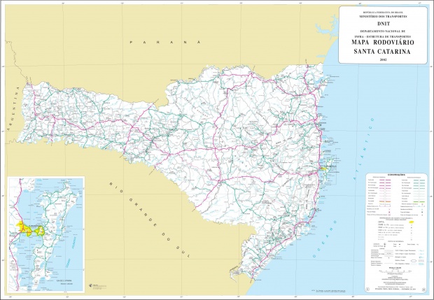 Mapa de Carreteras Federales y Estatales del Edo. de Santa Catarina, Brasil