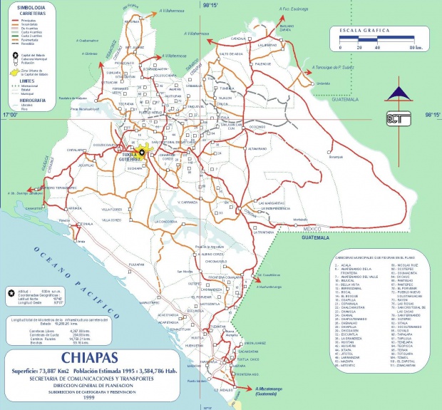 Mapa de Chiapas (Estado), Mexico
