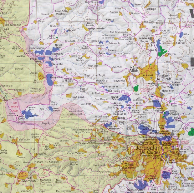 Mapa de Cisjordania Jerusalén y Oeste (Incluye Ramala)