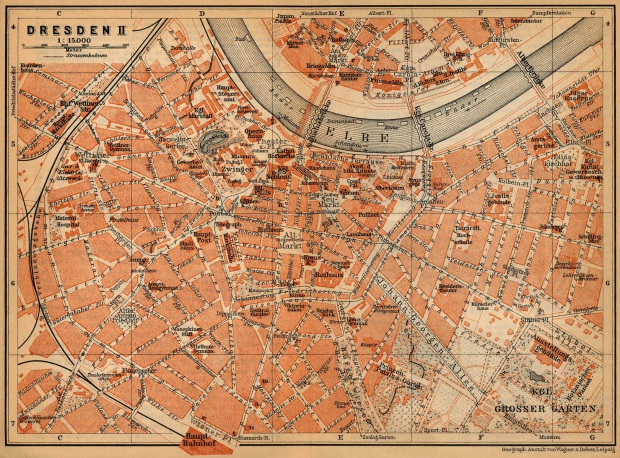 Mapa de Dresde (Interior de la Ciudad), Alemania 1910