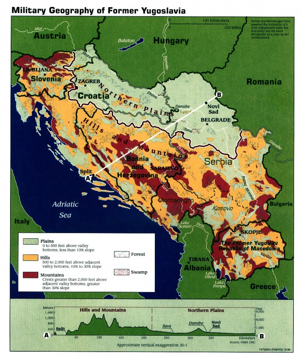 Mapa de Geografía Militar de la Ex Yugoslavia 1998