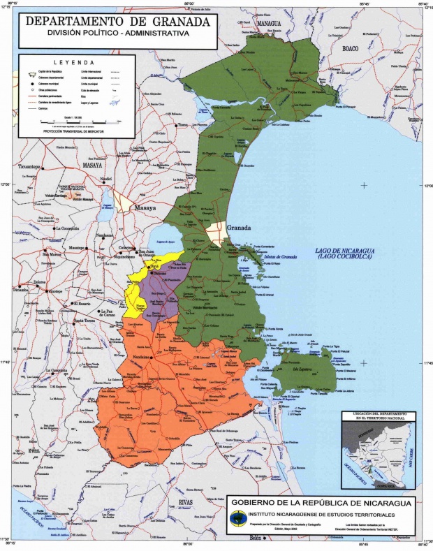 Mapa de Granada, División Político-Administrativa del Departamento, Nicaragua