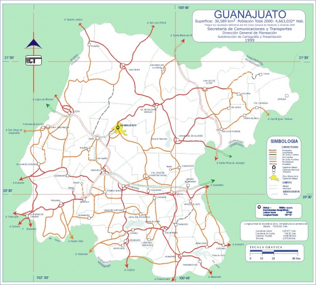 Mapa de Guanajuato, Mexico
