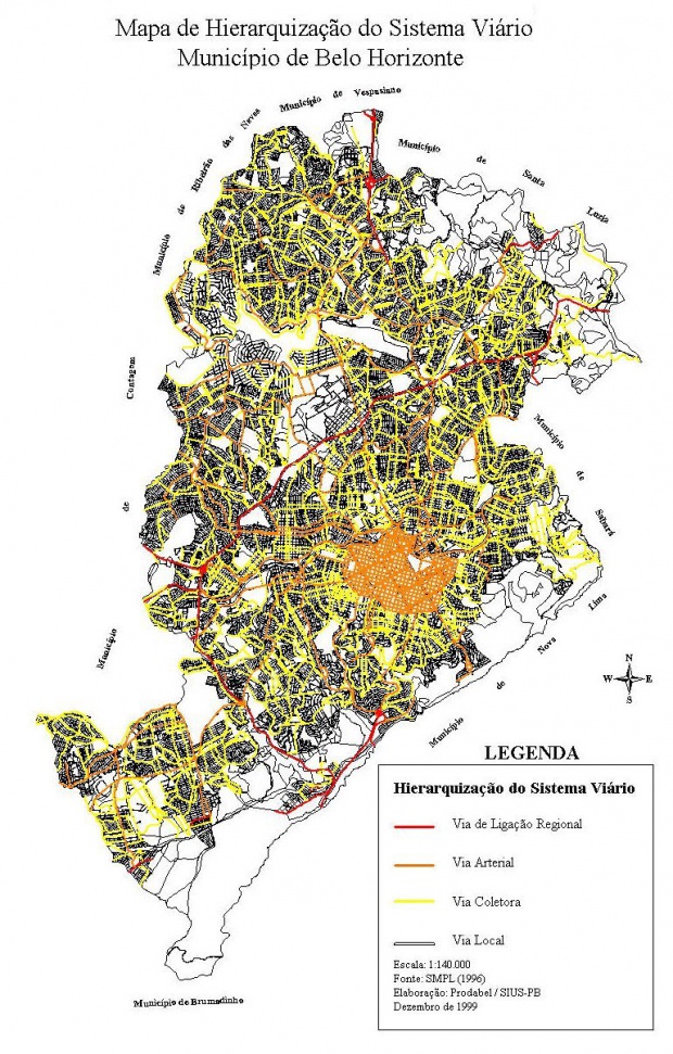 Mapa de Jerarquización del Sistema Viario de Belo Horizonte, Brasil