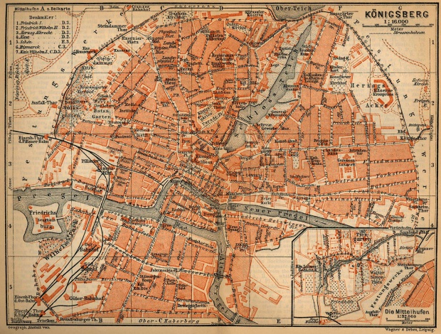 Mapa de Kaliningrado (Königsberg), Rusia 1910