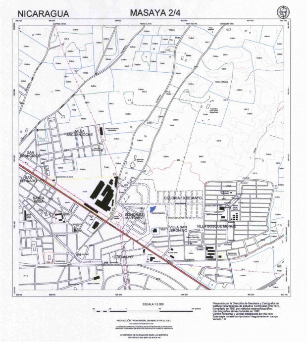 Mapa de Masaya (Cuadrante Norte-Este), Nicaragua