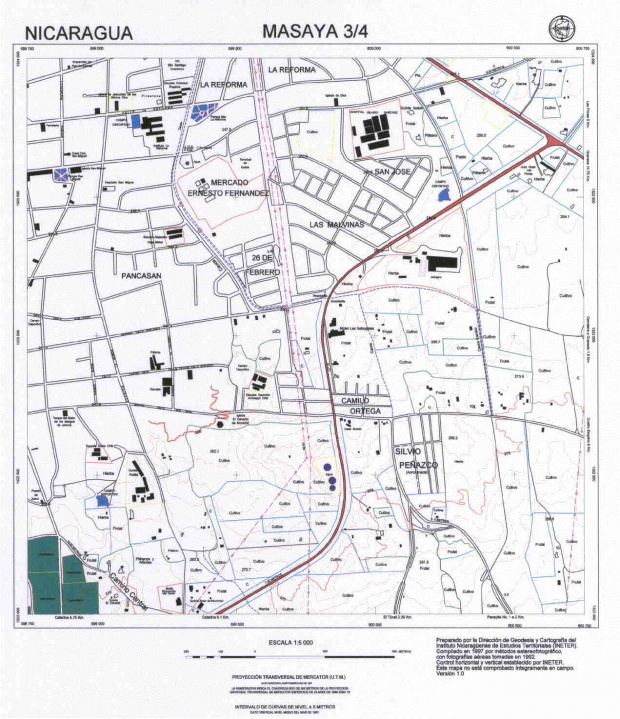 Mapa de Masaya (Cuadrante Sur-Este), Nicaragua