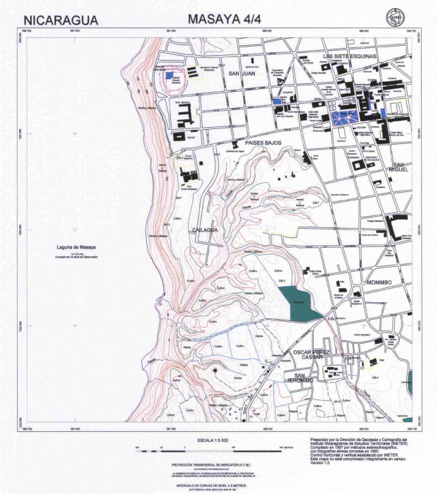 Mapa de Masaya (Cuadrante Sur-Oeste), Nicaragua