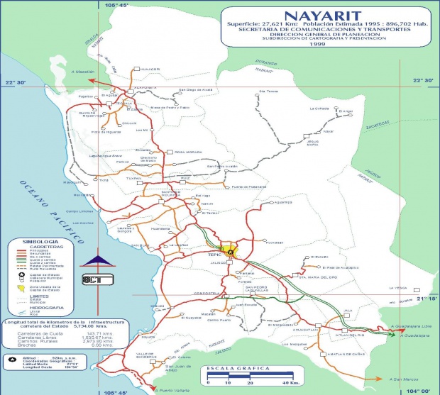 Mapa de Nayarit (Estado), Mexico