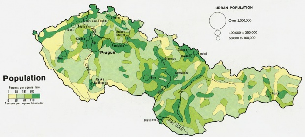 Mapa de Población de las Repúblicas Checa y Eslovaca