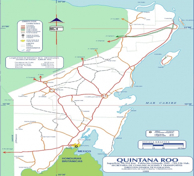 Mapa de Quintana Roo (Estado), Mexico