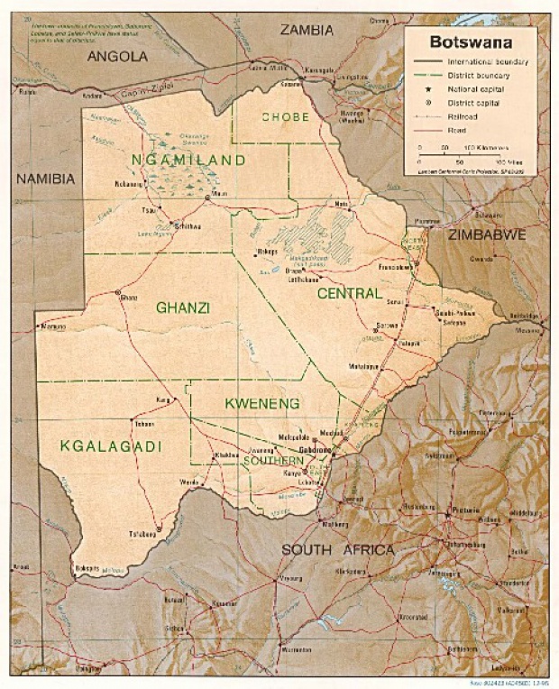 Mapa de Relieve Sombreado de Botsuana