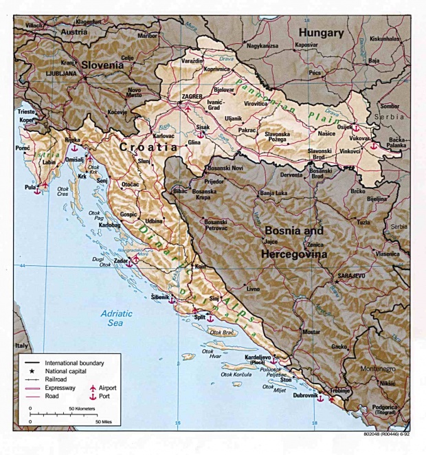 Mapa de Relieve Sombreado de Croacia