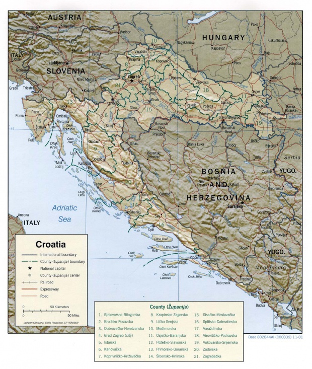 Mapa de Relieve Sombreado de Croacia