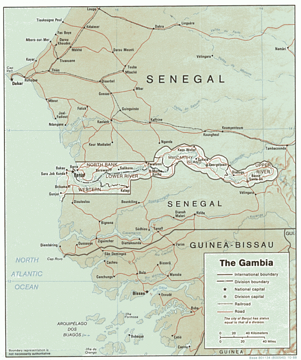 Mapa de Relieve Sombreado de Gambia