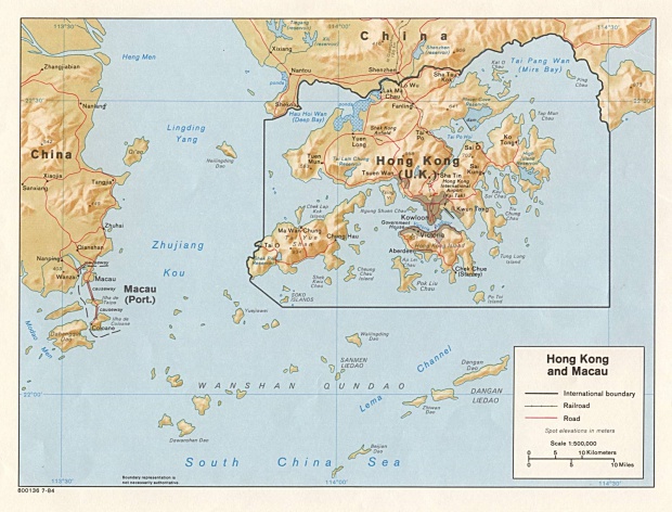 Mapa de Relieve Sombreado de Hong Kong y Macao, China