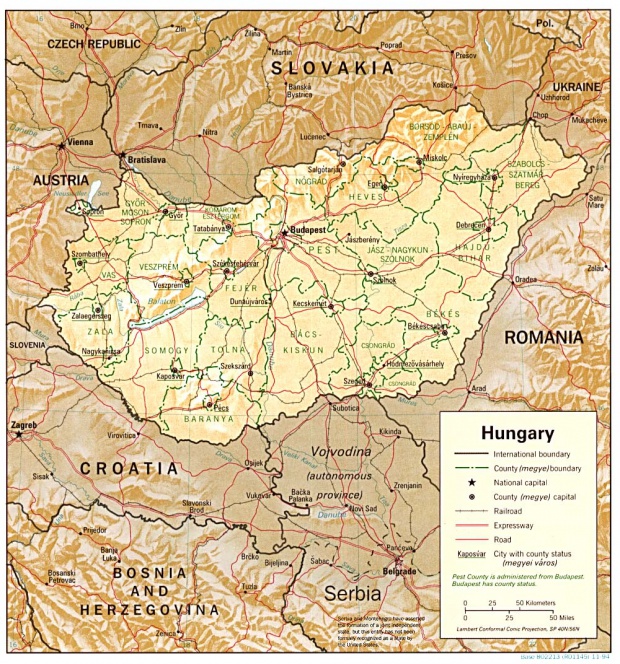 Mapa de Relieve Sombreado de Hungría