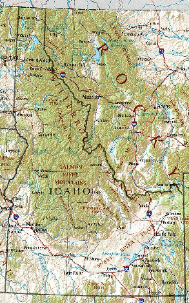Mapa de Relieve Sombreado de Idaho, Estados Unidos