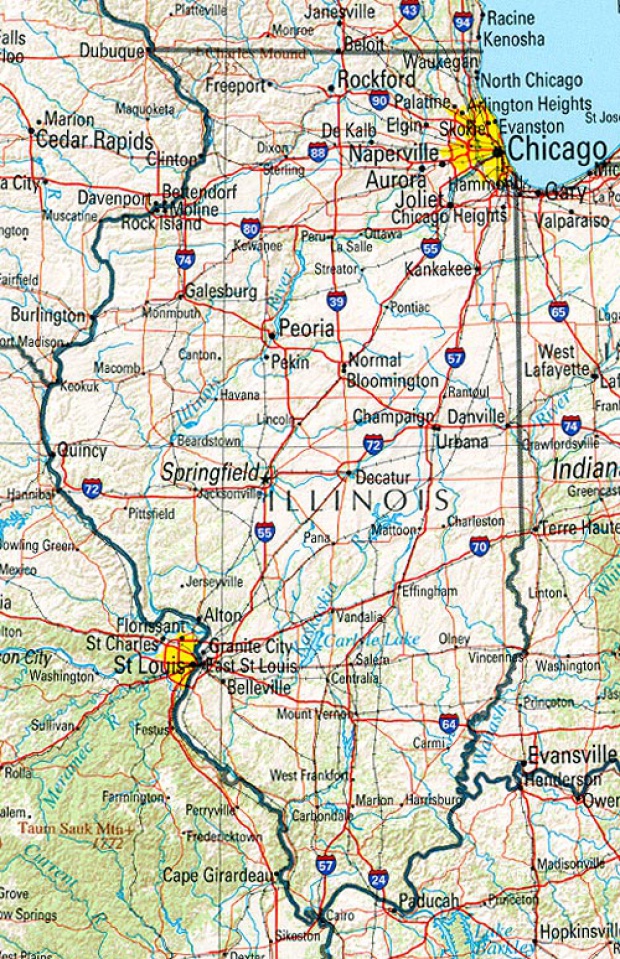 Mapa de Relieve Sombreado de Illinois, Estados Unidos