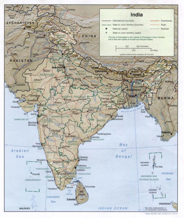 Mapa de Relieve Sombreado de India