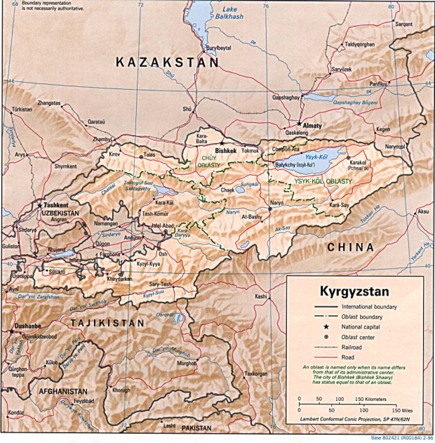 Mapa de Relieve Sombreado de Kirguistán