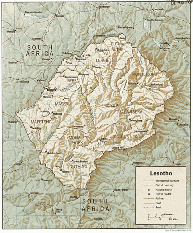 Mapa de Relieve Sombreado de Lesoto