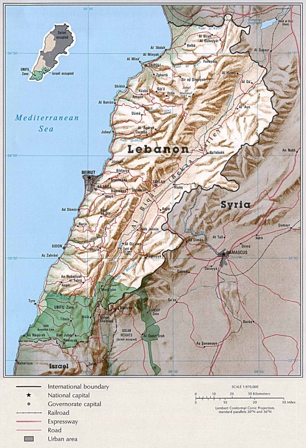 Mapa de Relieve Sombreado de Líbano