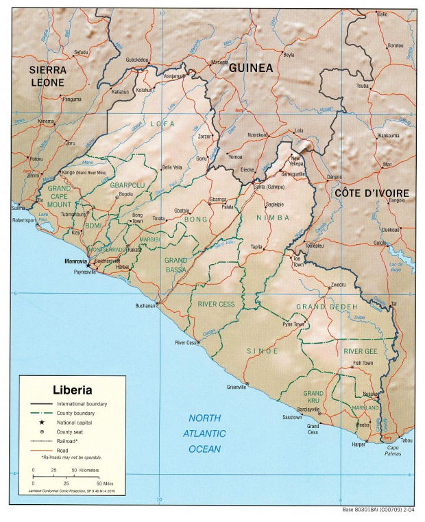 Mapa de Relieve Sombreado de Liberia