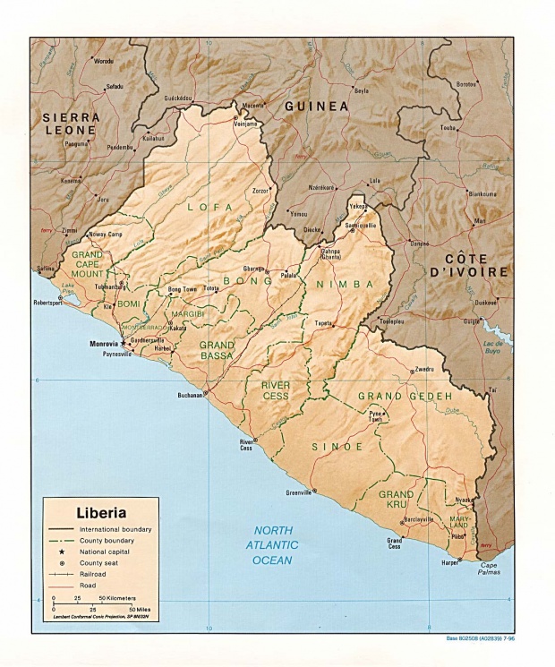 Mapa de Relieve Sombreado de Liberia