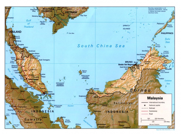 Mapa de Relieve Sombreado de Malasia