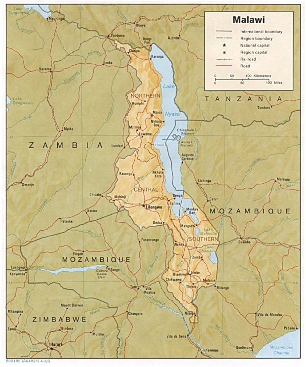Mapa de Relieve Sombreado de Malawi