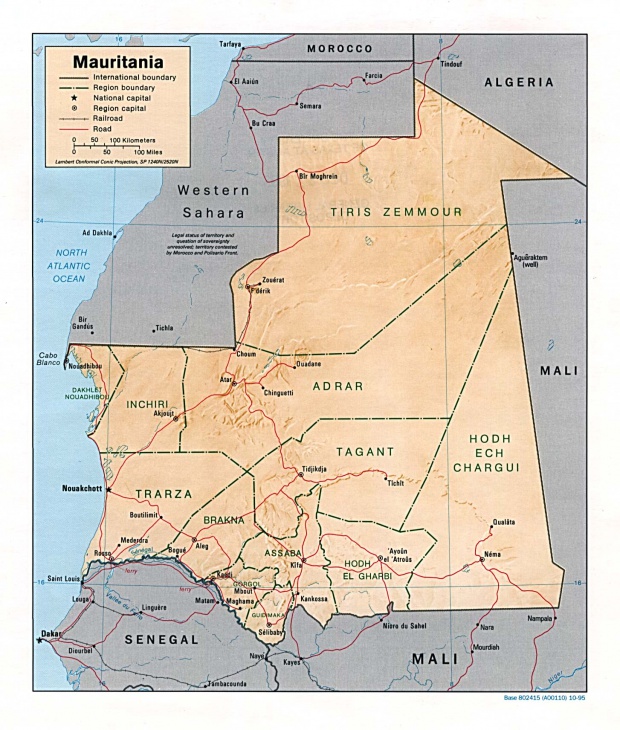 Mapa de Relieve Sombreado de Mauritania