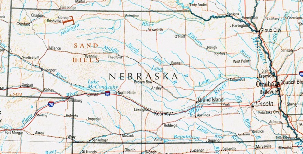 Mapa de Relieve Sombreado de Nebraska, Estados Unidos