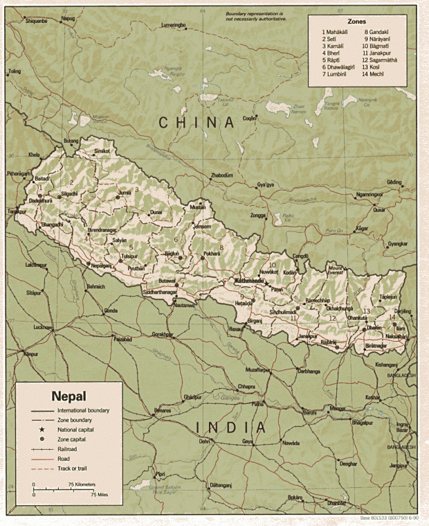 Mapa de Relieve Sombreado de Nepal