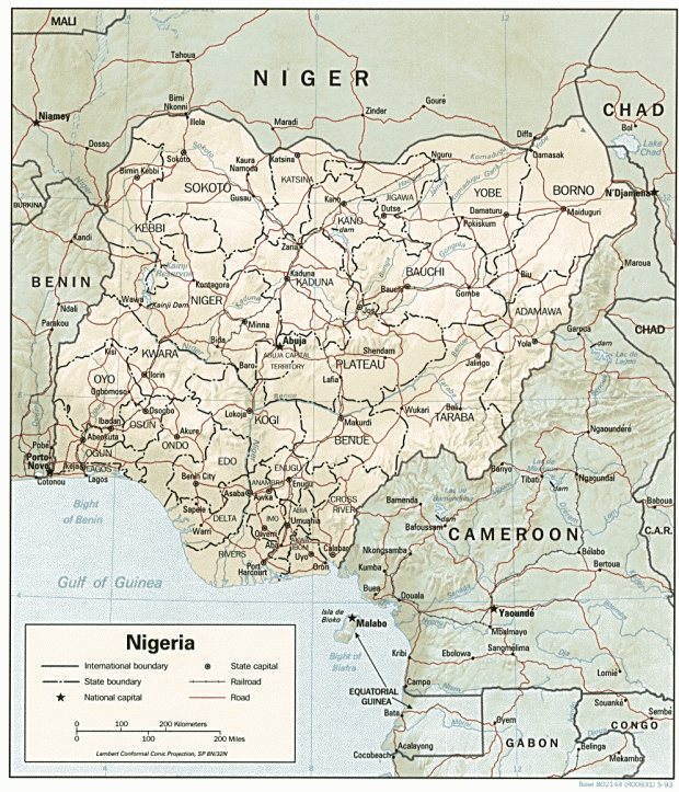 Mapa de Relieve Sombreado de Nigeria
