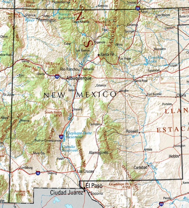 Mapa de Relieve Sombreado de Nuevo México, Estados Unidos