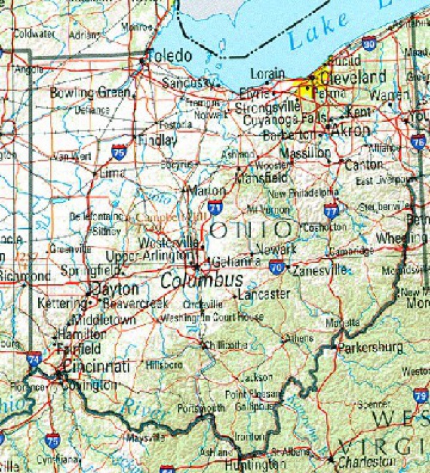 Mapa de Relieve Sombreado de Ohio, Estados Unidos