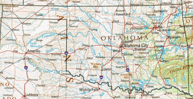 Mapa de Relieve Sombreado de Oklahoma, Estados Unidos