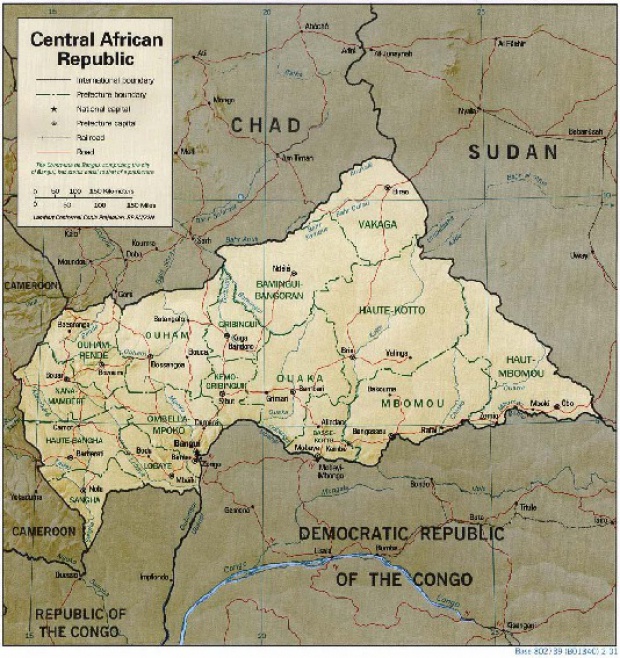 Mapa de Relieve Sombreado de República Centroafricana